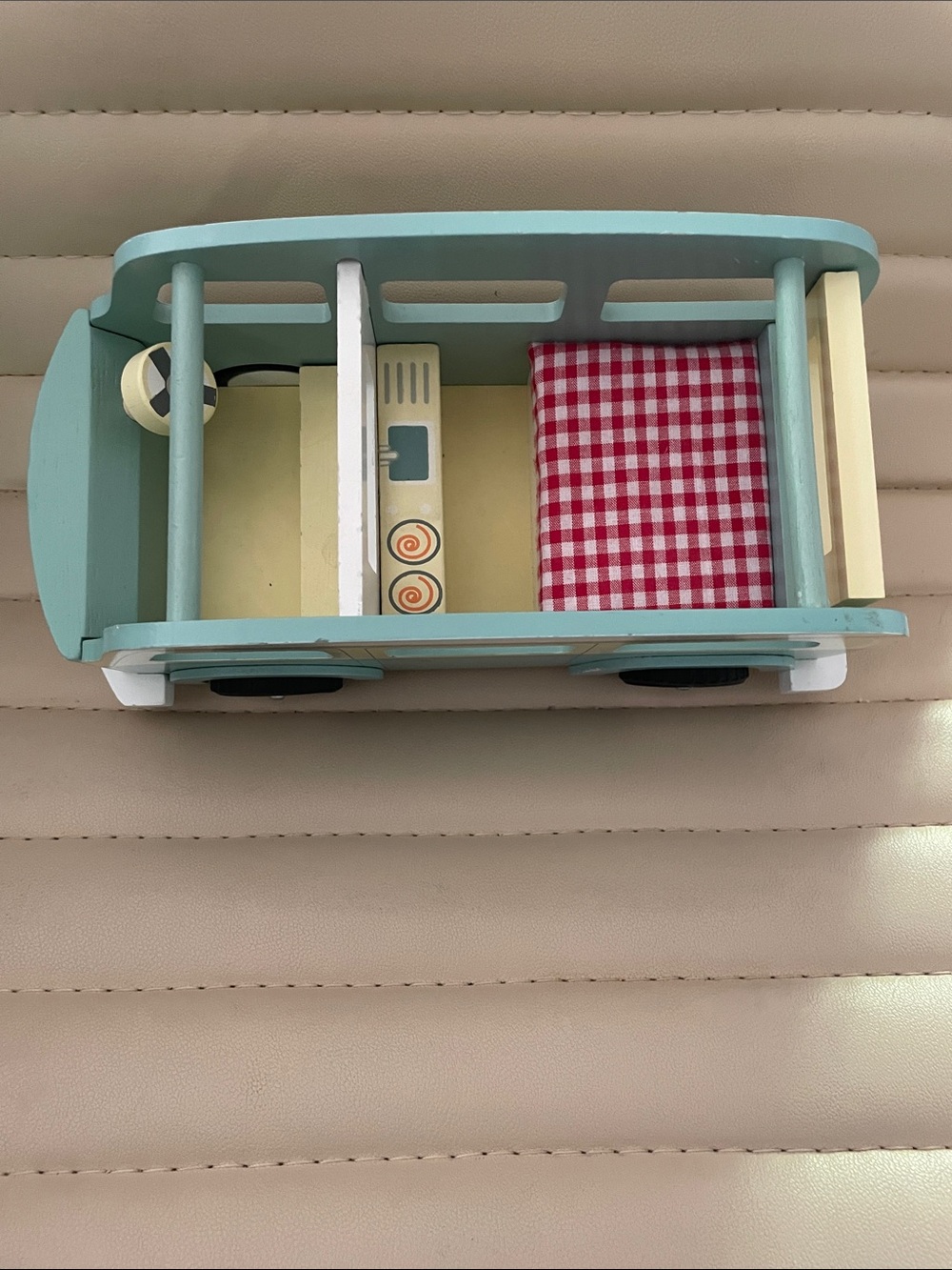 Wooden Retro Camper Van Toy in Mint and Cream with Surfboard - Picture 7 of 8